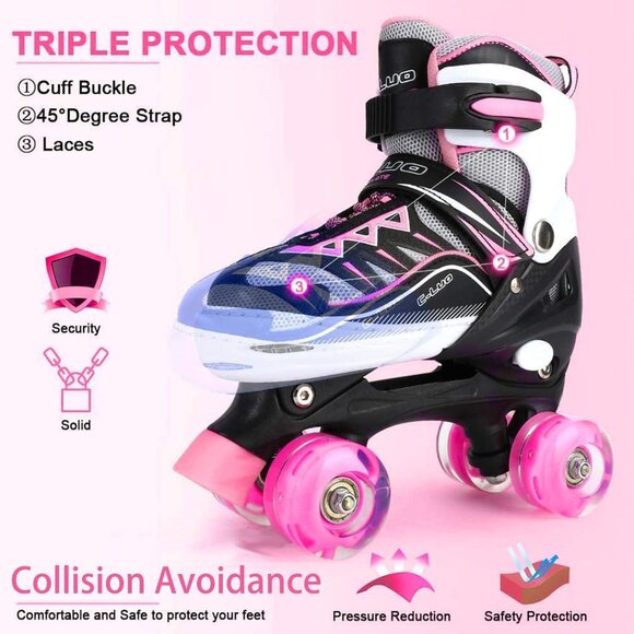 Sowume Kids Pink Black Adjustable 8 Wheel Shine Safe And Fun Illuminating Skates - Picture 5 of 7